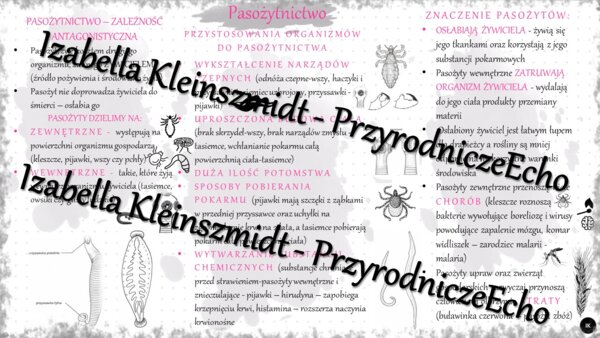 Sketchnotka - notatka „Pasożytnictwo” wykonana w power point do edycji. Biologia 8; „EKOLOGIA”