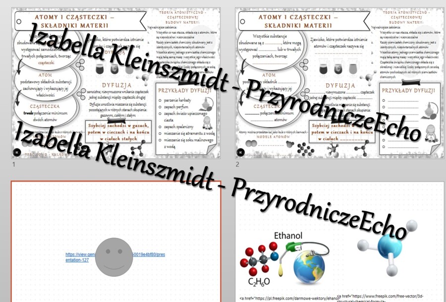 Minizestaw na temat „Atomy i cząsteczki” – sketchnotka + karta pracy w power point + gratisowy link do prezentacji multimedialnej niekomercyjnej wykonanej w genial.ly do indywidualnego pobrania i użycia do celów niekomercyjnych. Chemia 7, „Świat okiem ch