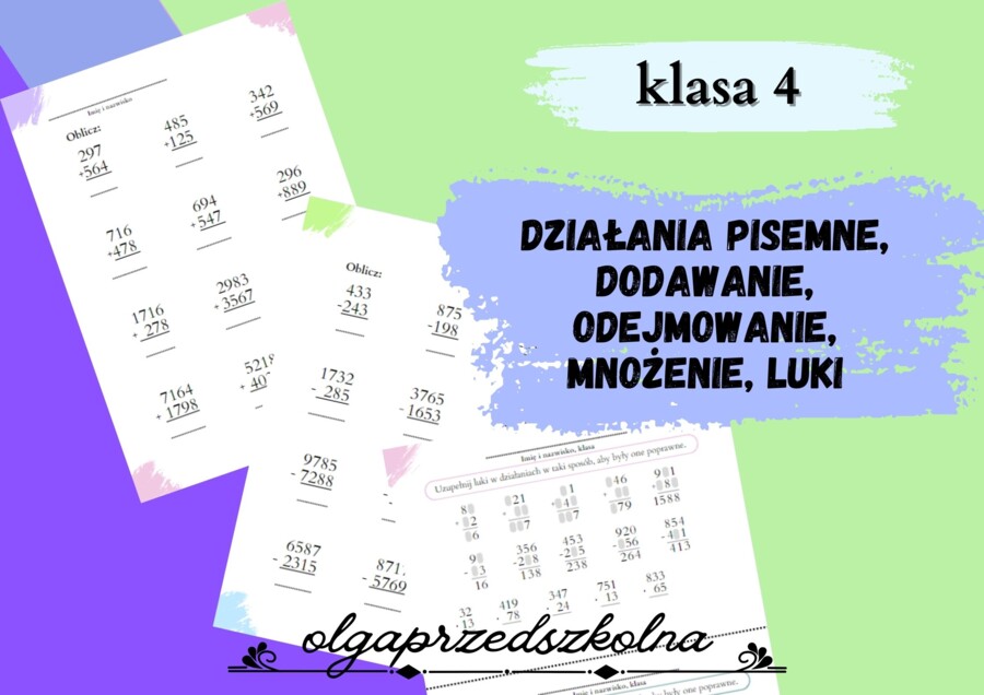 Matematyka - działania pisemne, dodawanie, odejmowanie, mnożenie, luki