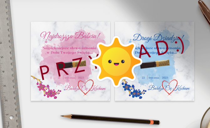 Dzień Babci i Dziadka - podziękowanie Merci 14cm x 14cm