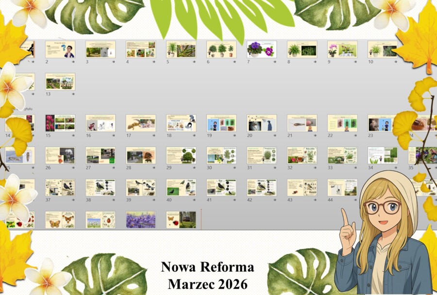 Prezentacja multimedialna w PowerPoint do edycji „Rośliny i zwierzęta w mojej okolicy” wykonana na podstawie podręcznika „Przyroda” Nowa Era. Przyroda 4. Dział „Moja okolica”.