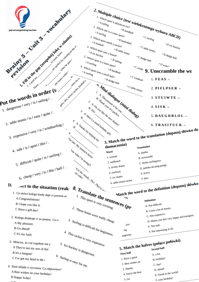 Brainy 5 – Unit 3 – vocabulary revision