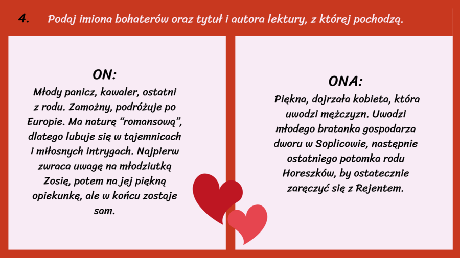 Walentynki – PARY BOHATERÓW LITERACKICH – lektury kl.7-8 – prezentacja – 26 slajdów - egzamin – powtórka + odpowiedzi