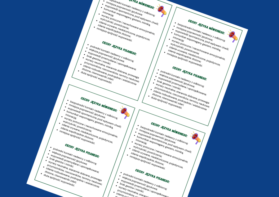 JĘZYK MÓWIONY i JĘZYK PISANY - wklejka - egzamin