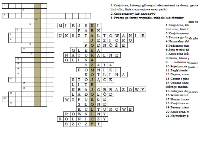 Logogryf na podsumowanie działu Poznajemy krajobraz najbliższej okolicy