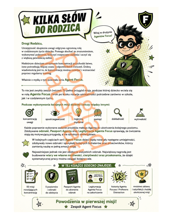Agent Focus – 50 misji rozwijających koncentrację | 8–12 lat | Zajęcia korekcyjno-kompensacyjne