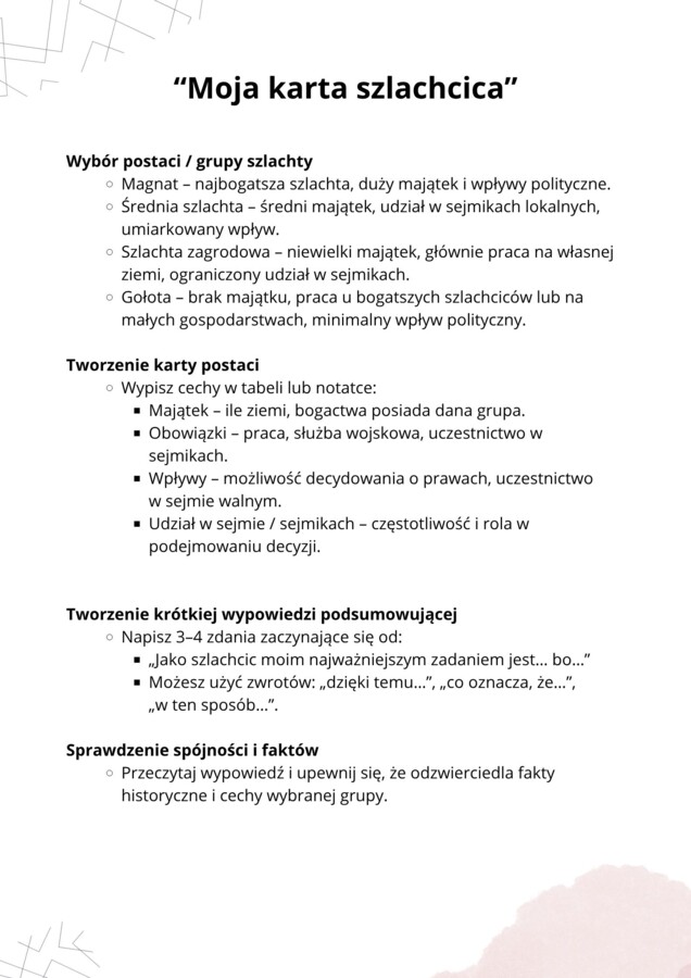 Demokracja szlachecka - kreatywne karty pracy