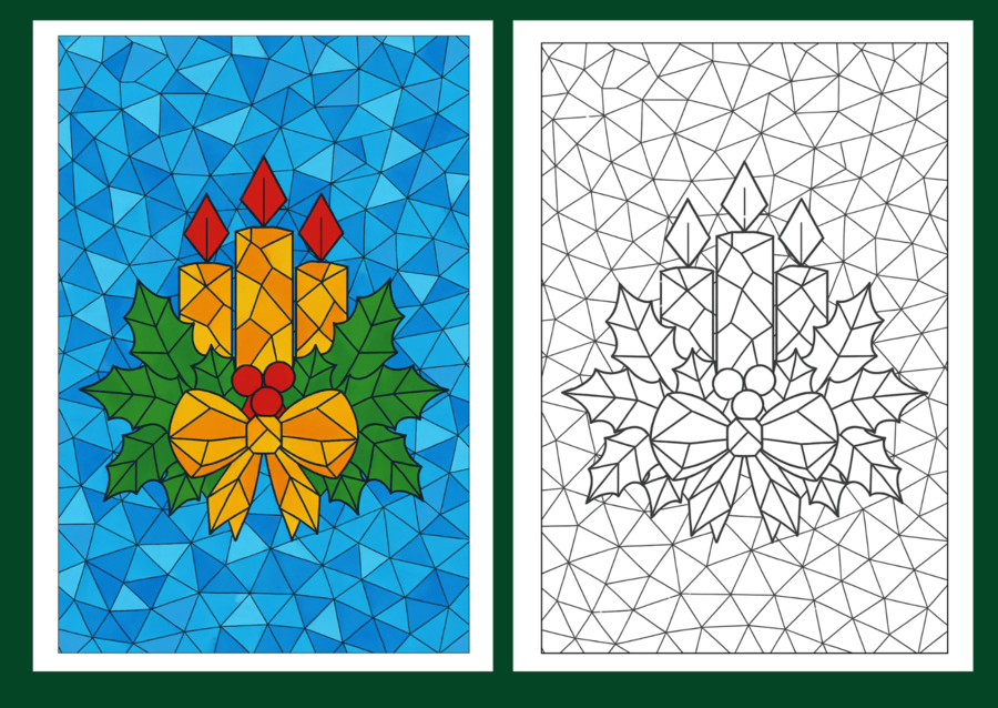 🎄 Zestaw 30 świątecznych kolorowanek – Boże Narodzenie - mozaika / witraż / low-poly 🎄- kolorowanki - biblioteka - świetlica - zajęcia z wychowawcą - zajęcia kreatywne