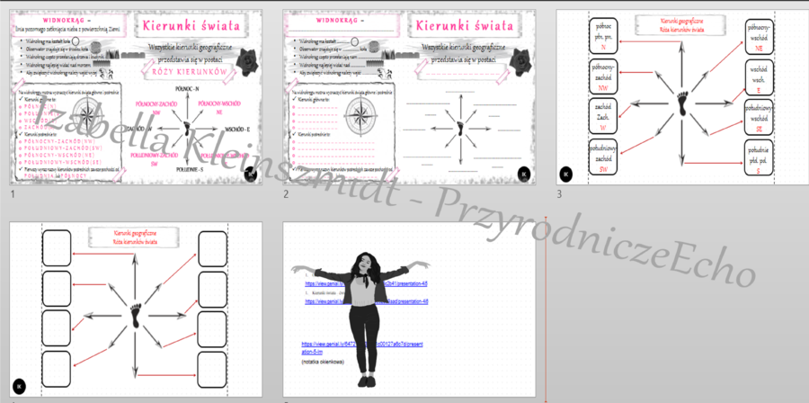 Kompletny zestaw na jedną lekcję „Określamy kierunki geograficzne” – sketchnotka + karty pracy w power point + gratisowy link do prezentacji multimedialnej niekomercyjnej + gratisowy link do lekcji multimedialnej niekomercyjnej również wykonanej w genial