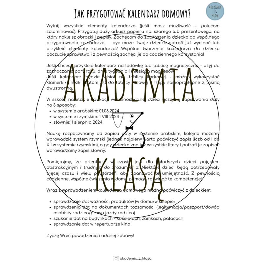 KALENDARZ DOMOWY - do powieszenia na lodówce/tablicy magnetycznej/tablicy korkowej