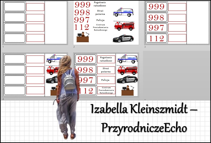 Materiał do zalaminowania/praca w grupach/stacje zadaniowe/układanka/puzzle „Numery telefonów alarmowych”, „Jak postępować w niebezpiecznych sytuacjach?” w pdf. Przyroda, dział „Odkrywamy tajemnice zdrowia”.