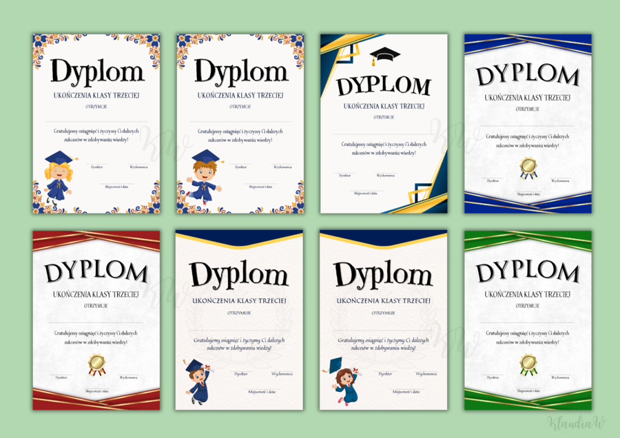 Dyplomy Ukończenia Klasy Trzeciej - zestaw