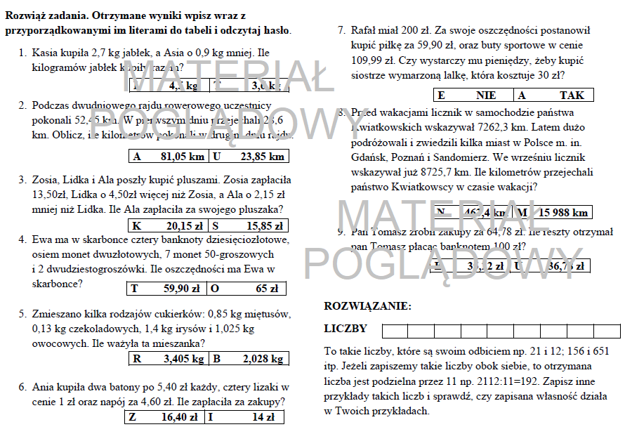 Karta pracy - ułamki dziesiętne