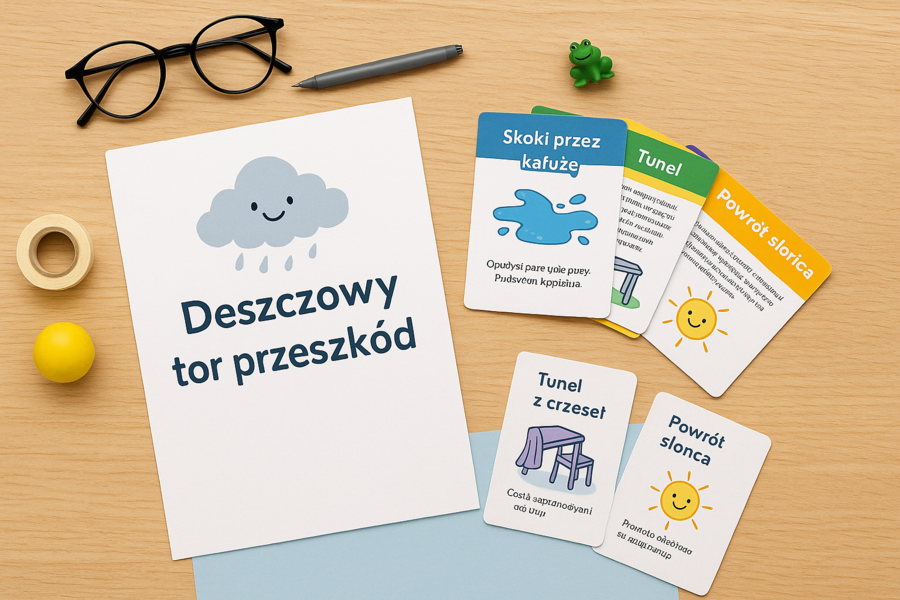 Deszczowy tor przeszkód – karty zadań ruchowych