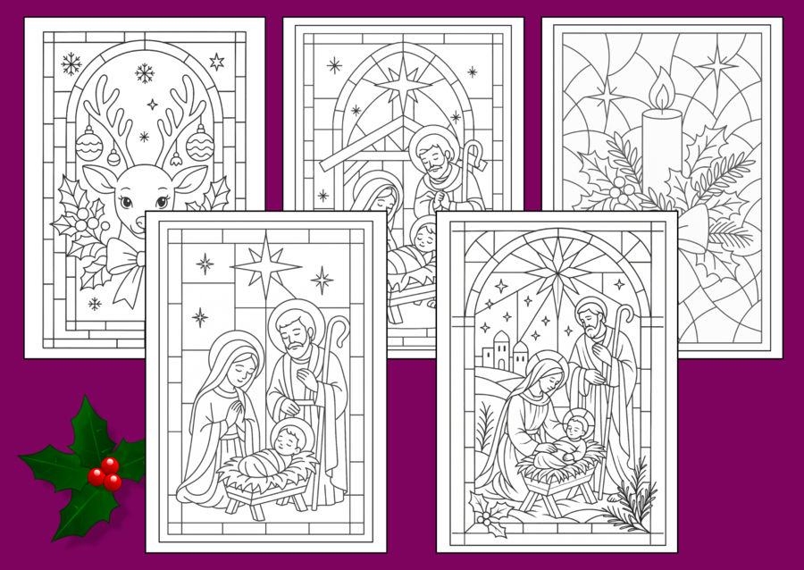 🎄✨🎅❄️Świąteczne WITRAŻE – Kolorowanki (34 szt.) - 🎀🌲Boże Narodzenie - zima - biblioteka - świetlica
