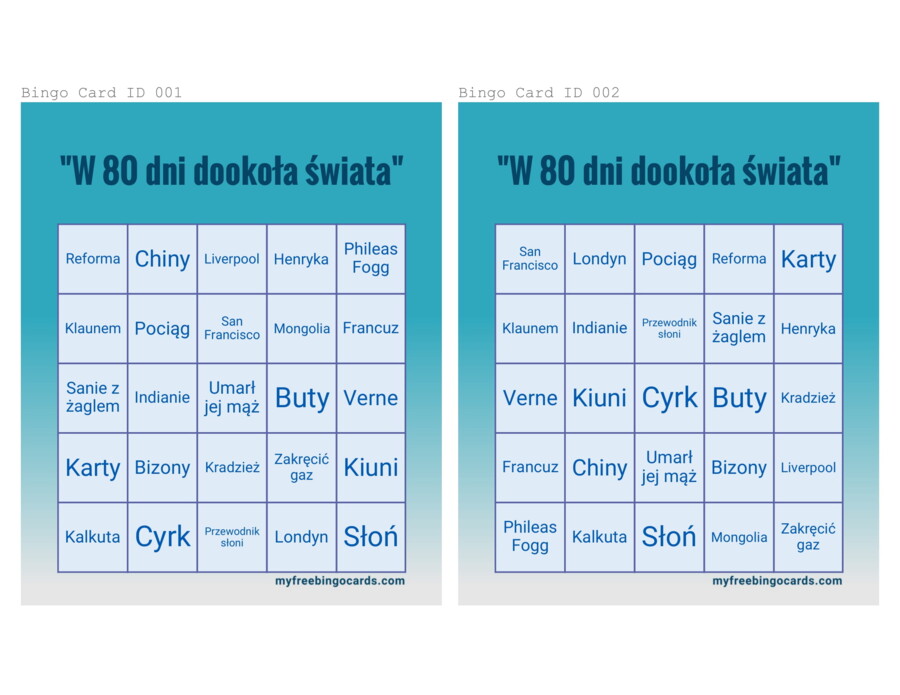 W 80 dni dookoła świata. Gra bingo