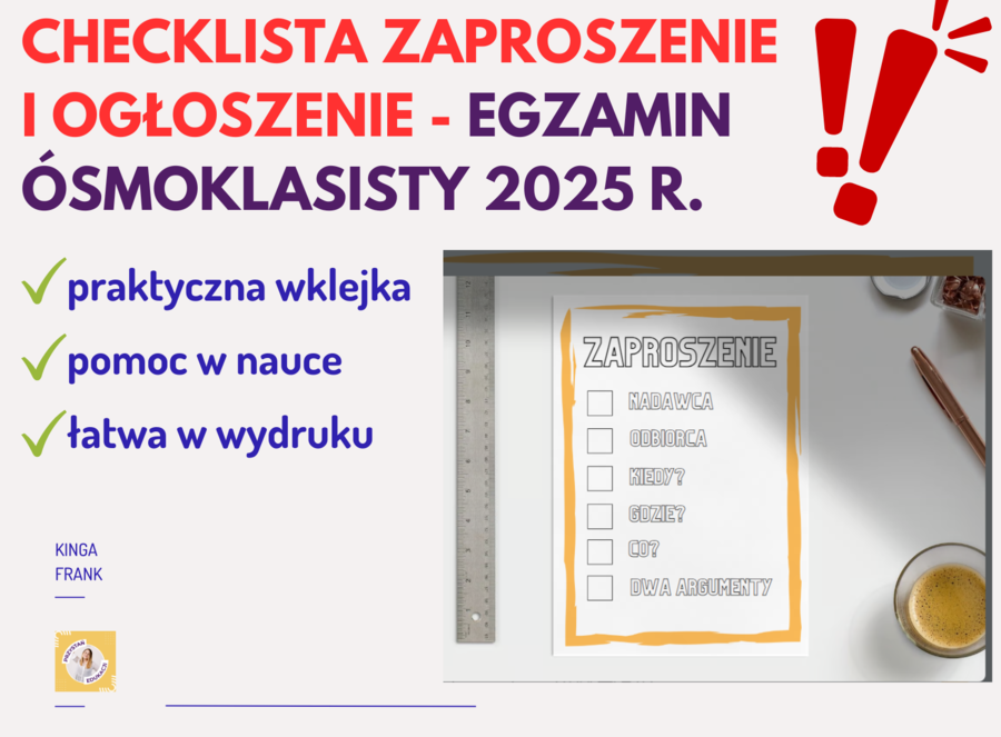 📚 Gotowa Checklista dla Ósmoklasistów – ZAPROSZENIE I OGŁOSZENIE! 🎯