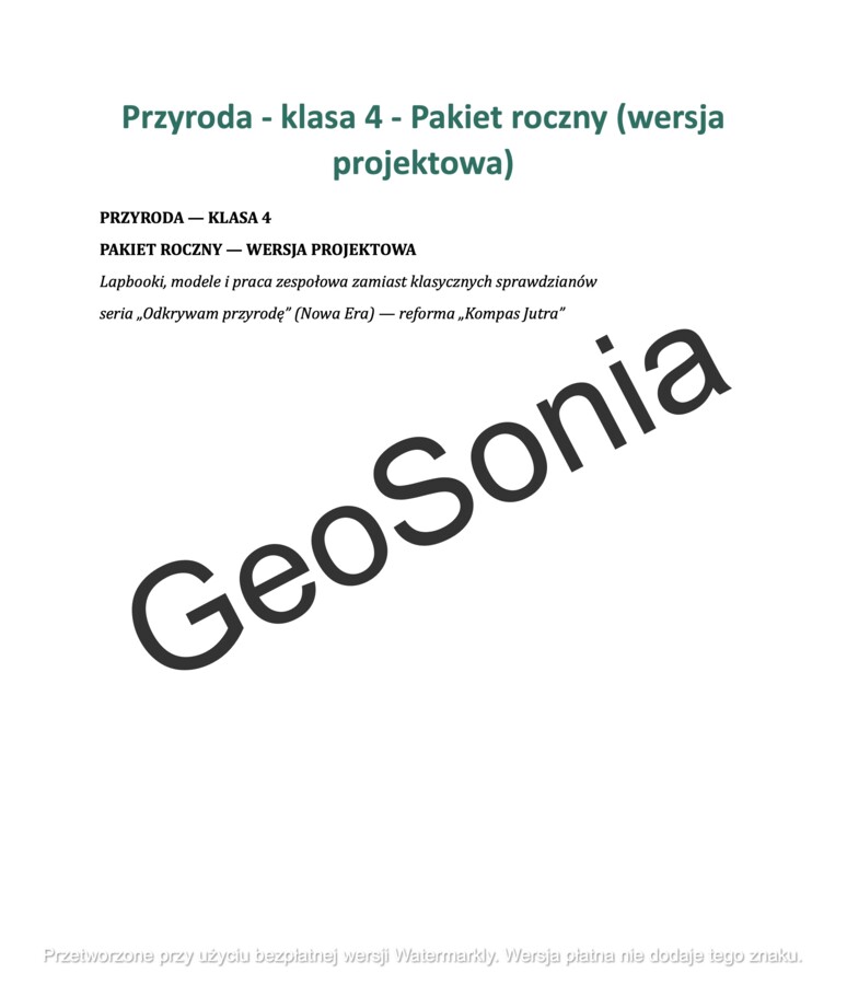 PRZYRODA Klasa 4 – PAKIET ROCZNY (Wersja Projektowa) | Zamiast Sprawdzianów!