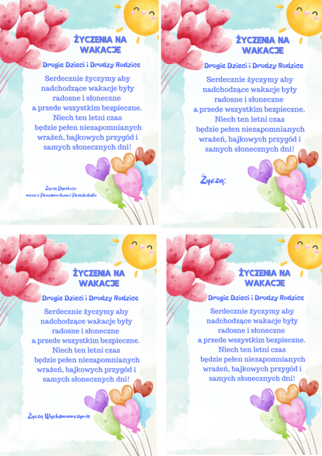 Życzenia wakacyjne