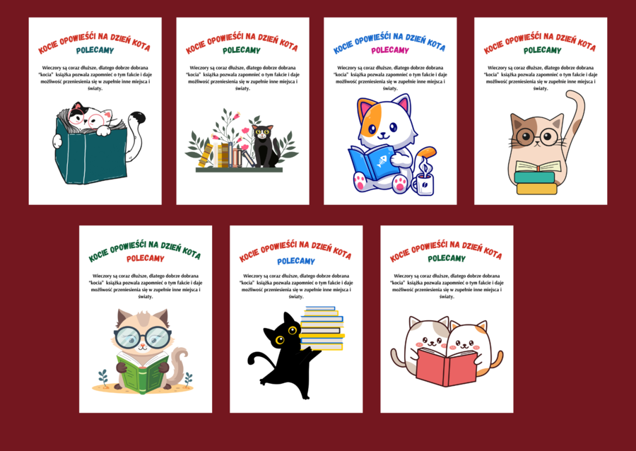 DZIEŃ KOTA biblioteka – gazetka- wystawka – napis – 7 wersji - w pionie