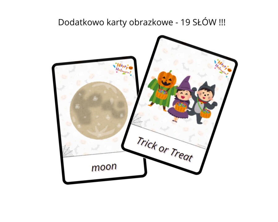 Halloween for Preschoolers Worksheets + Flashcards - Halloween dla przedszkolaka, język angielski, karty pracy, karty obrazkowe