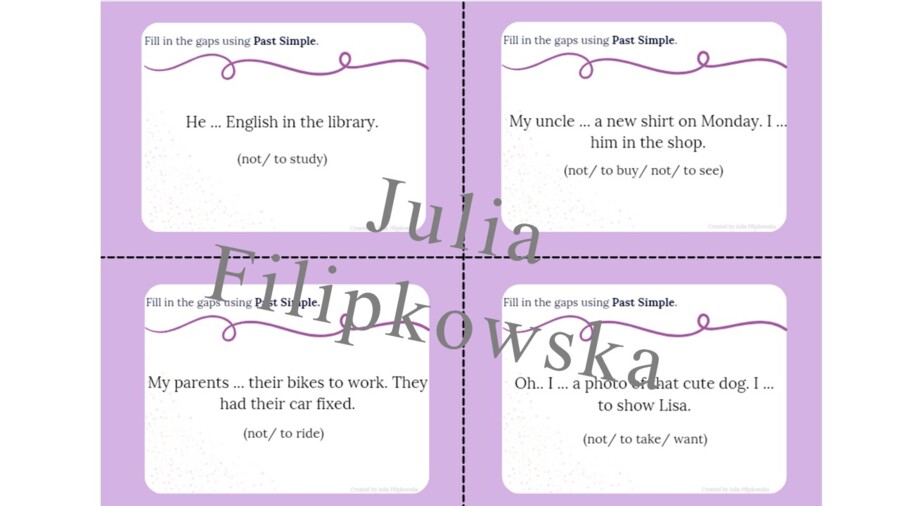 Past Simple/ Karty do mówienia/ Mówienie/ Speaking/ Zestaw/ Pakiet/ Klasy 4-8/ Klasy 4-6/ Klasy 6-8/ SP/ Warm-up/ Rozgrzewka/ Speaking cards/ Gramatyka/ Grammar/ Speaking cards grammar/ Grammar cards/ E8