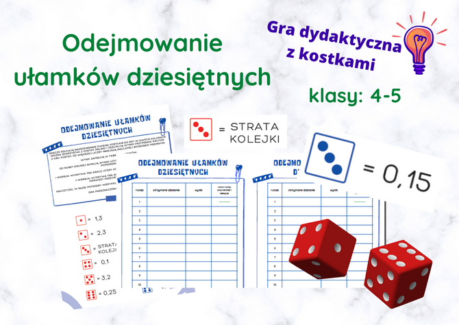 Odejmowanie ułamków dziesiętnych – gra dydaktyczna.