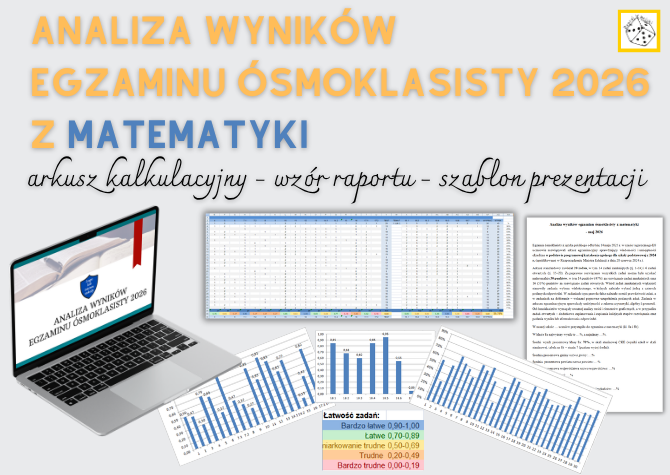 Analiza wyników egzaminu ósmoklasisty (E8) z matematyki w 2026 r. - arkusz kalkulacyjny, wzór raportu, szablon prezentacji na radę pedagogiczną