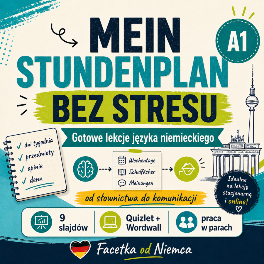 Mein Stundenplan – 3 gotowe lekcje komunikacyjne z niemieckiego A1 | 135 minut