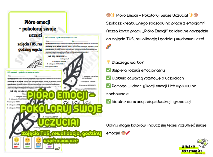 Pióro emocji - pokoloruj swoje uczucia! zajęcia TUS, rewalidacja, godziny wychowawcze