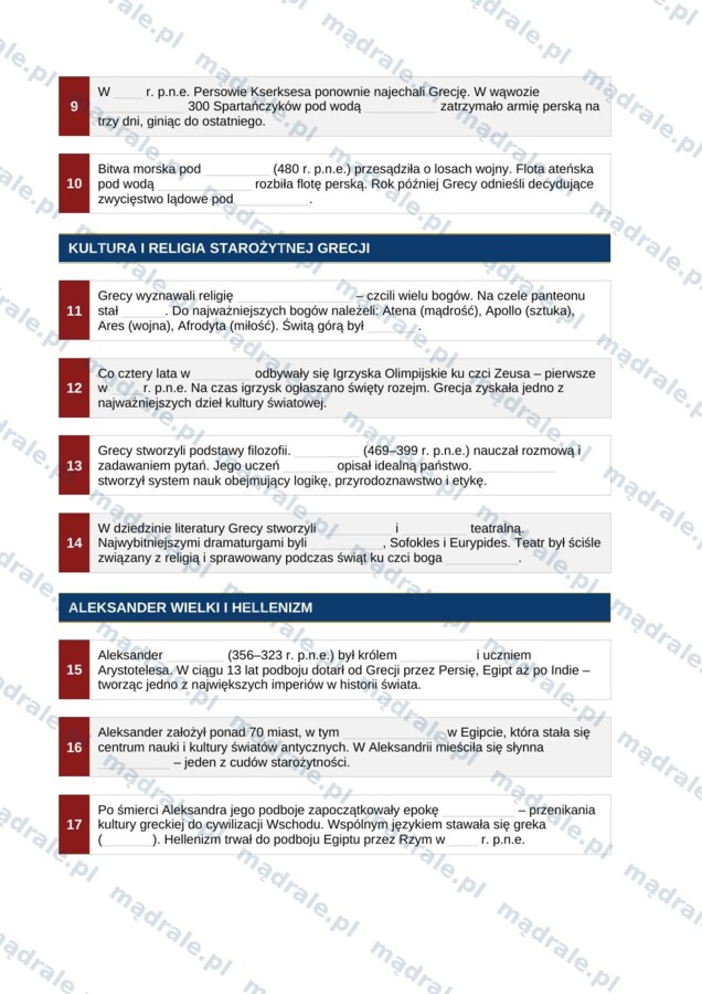 Notatka okienkowa „Starożytna Grecja” + klucz odpowiedzi