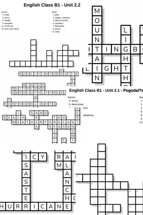 English Class B1 – Unit 2 – krzyżówki – Pogoda_Temperatura_Klęski żywiołowe/2.2/Wyrażenia przysłówkowe/Out of class/Z dala od cywilizacji