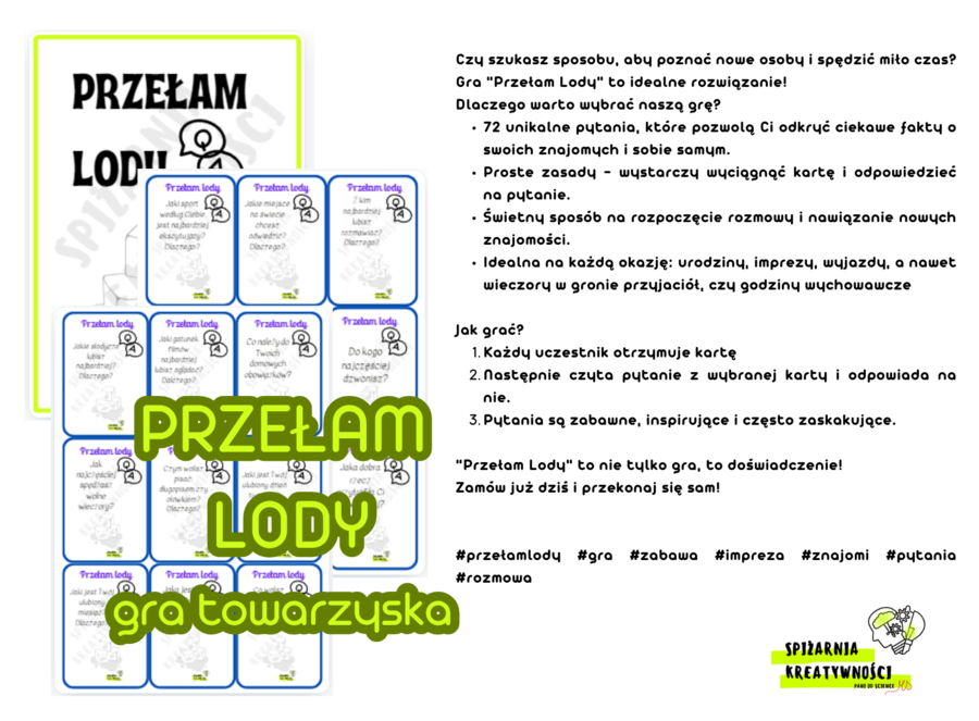 PRZEŁAM LODY (gra towarzyska na przełamanie pierwszych lodów, idealna na godziny wychowawcze, zajęcia TUS i nie tylko)