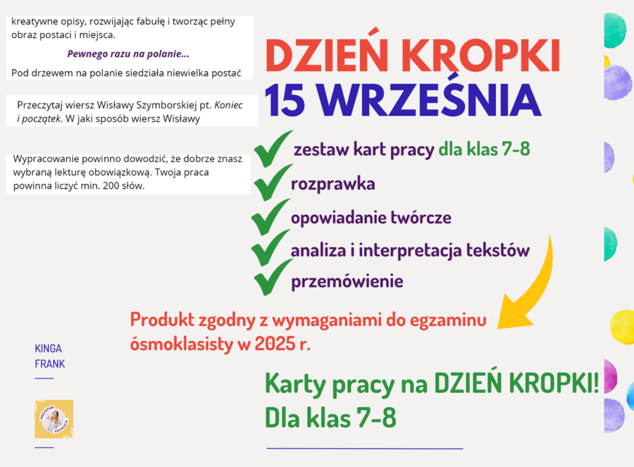 Dzień Kropki dla klas 7-8 na lekcjach języka polskiego - rozprawka, przemówienie, opowiadanie twórcze