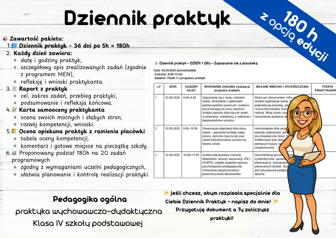 Dziennik Praktyk 180 h Pedagogika ogólna praktyka wychowawczo-dydaktyczna Klasa IV szkoły podstawowej