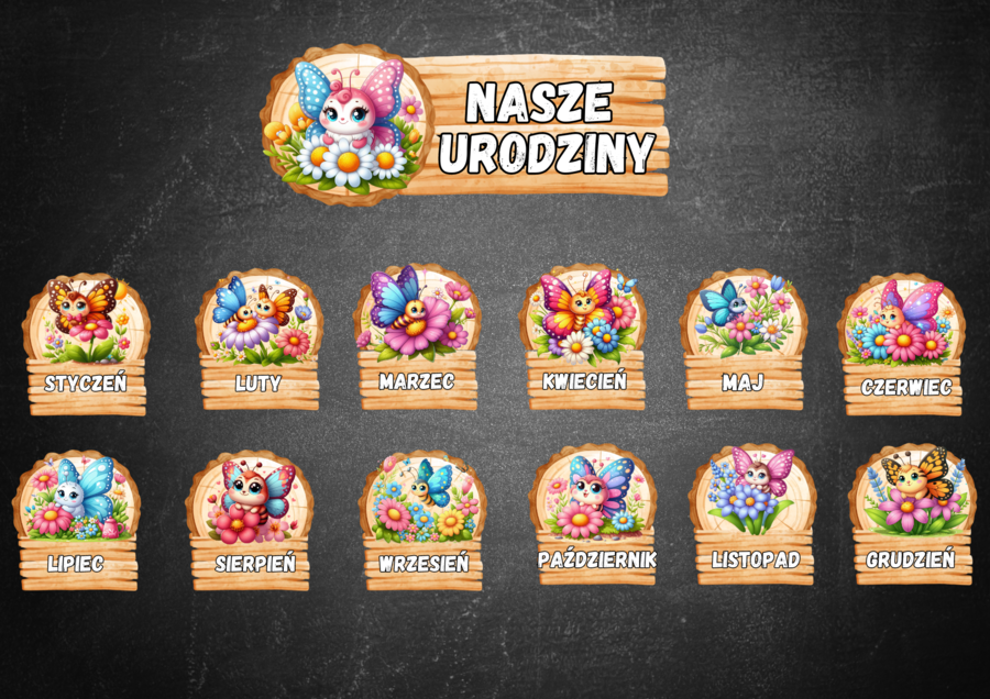 ZESTAW URODZINY MOTYLKI KALENDARZ URODZIN