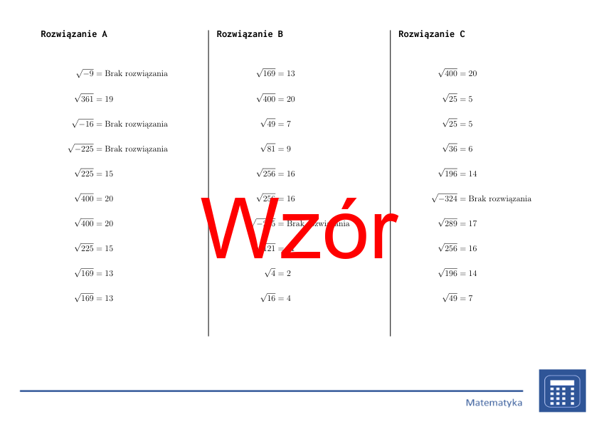 Pierwiastek kwadratowy liczb całkowitych | matematyka | 26 kolumn