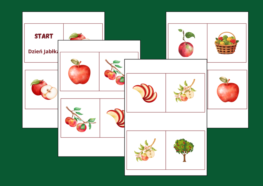 🍎 Dzień Jabłka – DOMINO podłogowe (28 szt.) 🍎 – biblioteka – świetlica – przedszkole - JESIEŃ