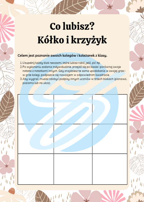 Co lubisz? Zadanie integracyjne w formie gry kółko i krzyżyk