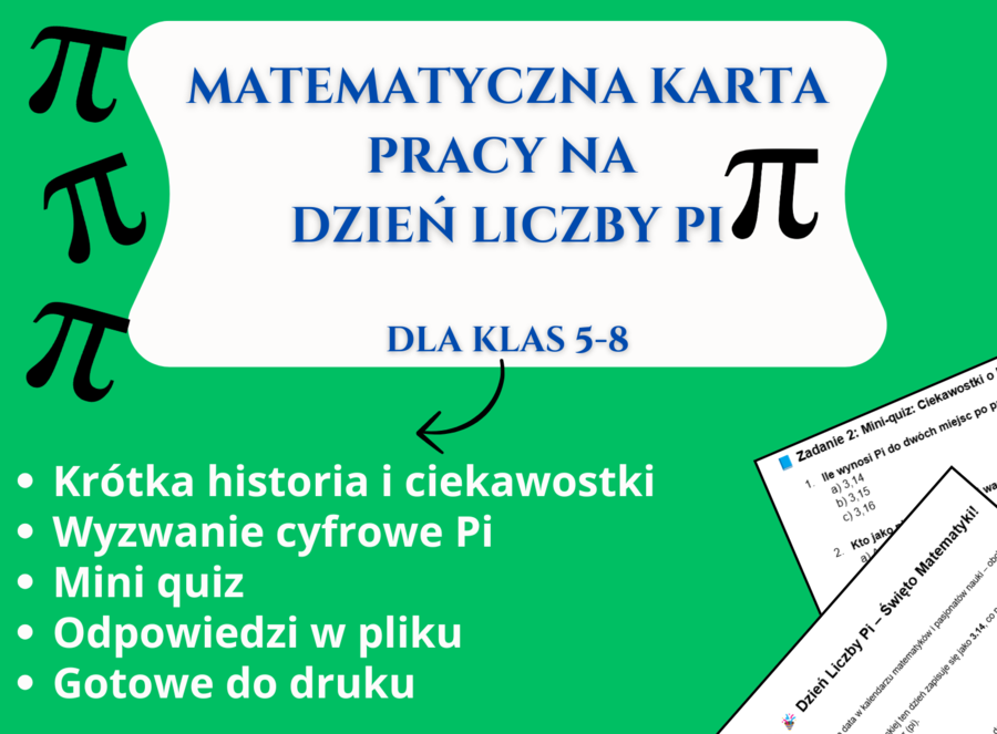 📜 Matematyczna karta pracy na Dzień Liczby Pi 🎉🔢 – Klasy 5-8