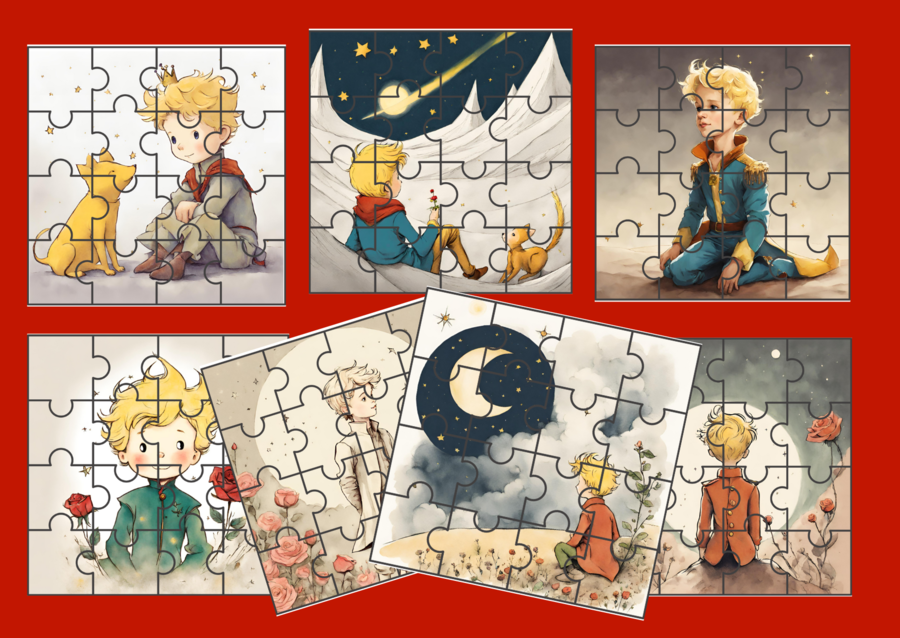 "MAŁY KSIĄŻĘ" - puzzle – 10 obrazków – ćwiczenia redakcyjne