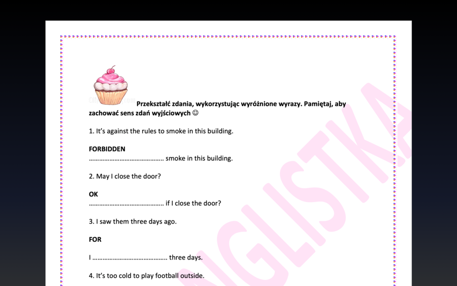 Transformacje ze słowem kluczem - NOWY ZESTAW- 3 strony + klucz- EGZAMIN ÓSMOKLASISTY