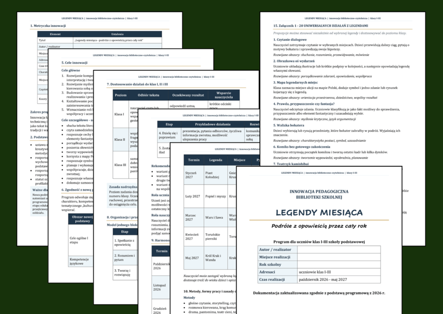 📗 LEGENDY MIESIĄCA - podróże z opowieścią przez cały rok – kompletna innowacja pedagogiczna dla klas I–III