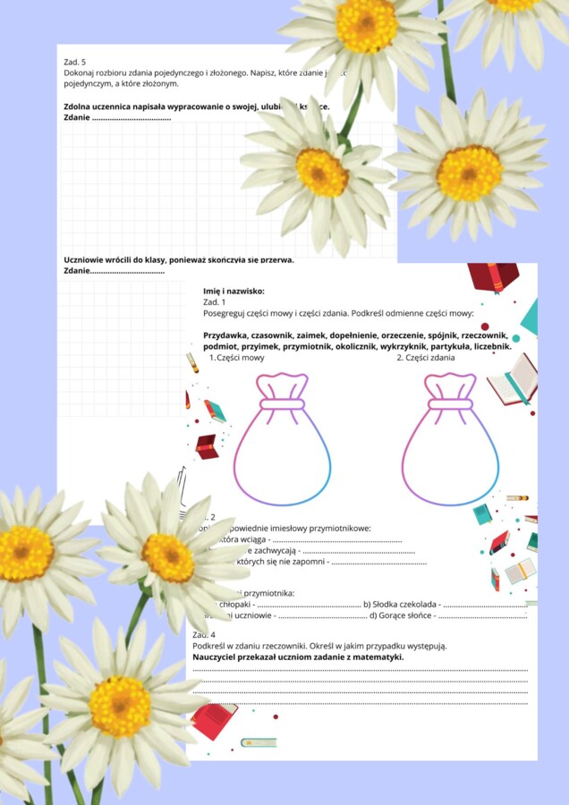 Karta pracy. Części mowy i części zdania.