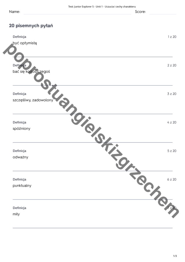 Junior Explorer 5 – Unit 1 – testy