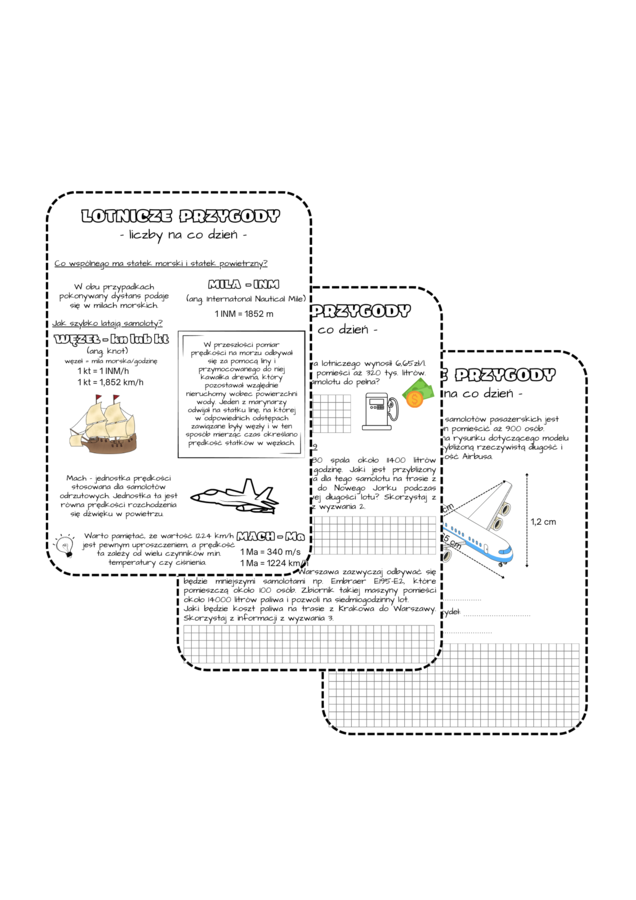 Projekt edukacyjny/innowacja - LOTNICZE PRZYGODY (liczby na co dzień, droga, prędkość, czas) klasa 6, klasa 7, klasa 8