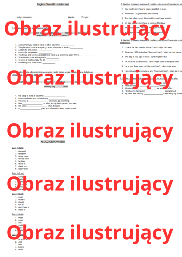 English Class B1 unit 6  test (sprawdzian / praca klasowa)