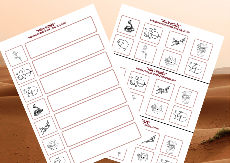 "MAŁY KSIĄŻĘ" - ikonki - wklejki - karta pracy - lektury 7-8