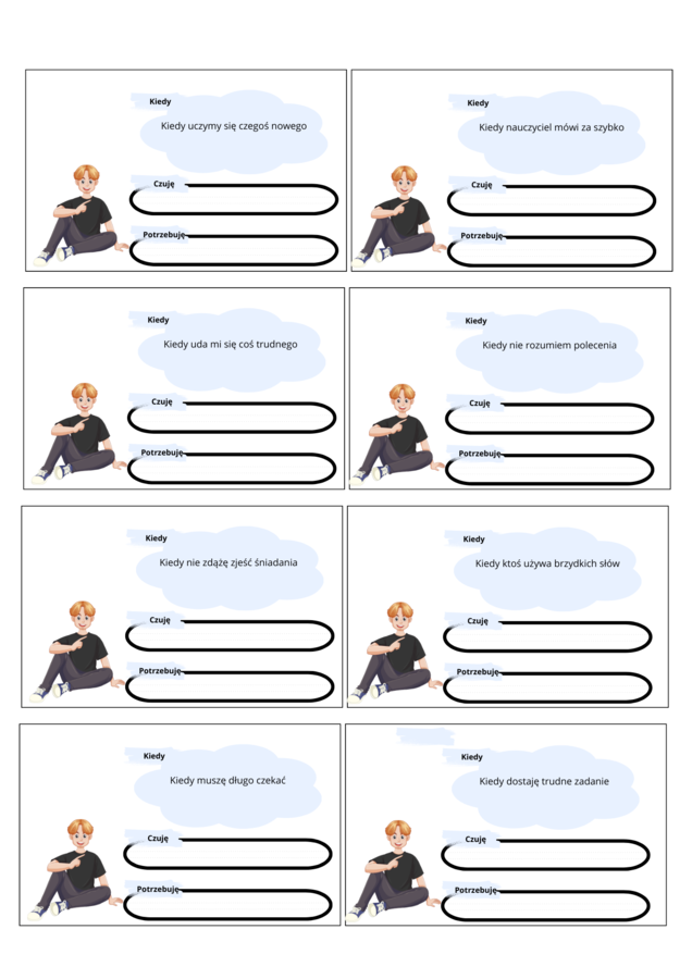 Karty "Kiedy... czuję... potrzebuję". Tus. Rewalidacja.
