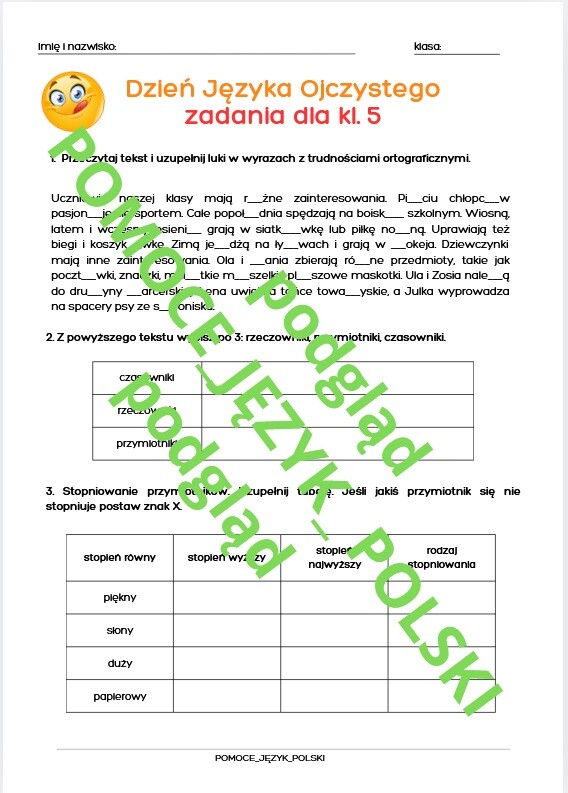 Dzień Języka Ojczystego - zadania dla kl. 5
